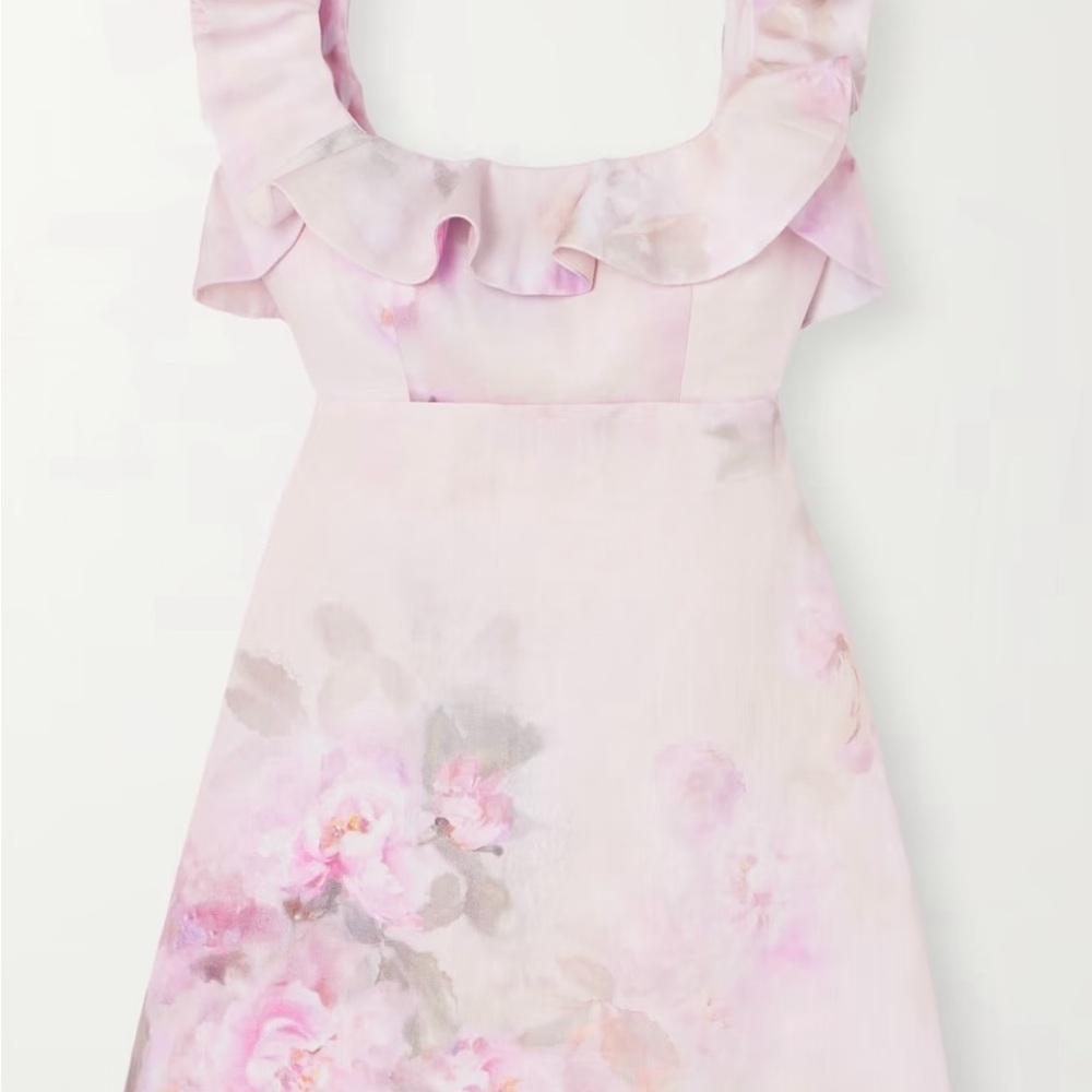 ZIMMERMANN crush frill cutout ruffled floral-print linen mini dress